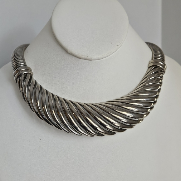 Givenchy Necklace Chunky Silver Choker Necklace 80s Vintage Givenchy - Picture 3 of 15